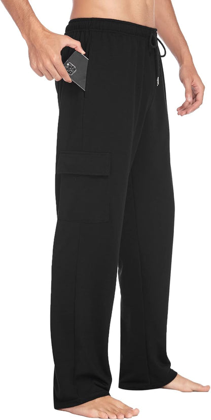 Deyeek Herren Cargo Jogginghose Open Bottom Baggy Leichte Cargo Sweatpants für Männer Locker sitzende Freizeithose mit Taschen