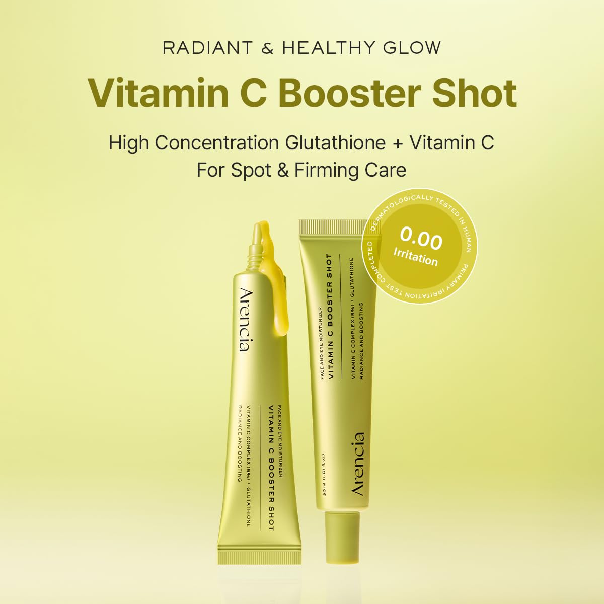 Arencia Vitamin C Booster Shot Serum with Glutathione, Niacinamide and Vitamin E for Dark Spot Care, Fine Lines & Wrinkles, Glass Skin, Korean Skincare 30ml/1.01 fl.oz