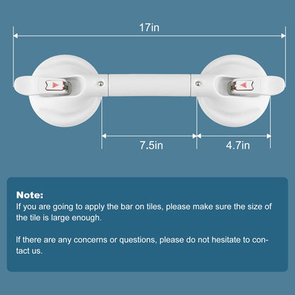 15-Inch Shower Handle - Upgraded Grab Bar with Strong Suction Cups for Bathtub & Shower Safety, Ideal for Seniors, Elderly, Disabled -Silver