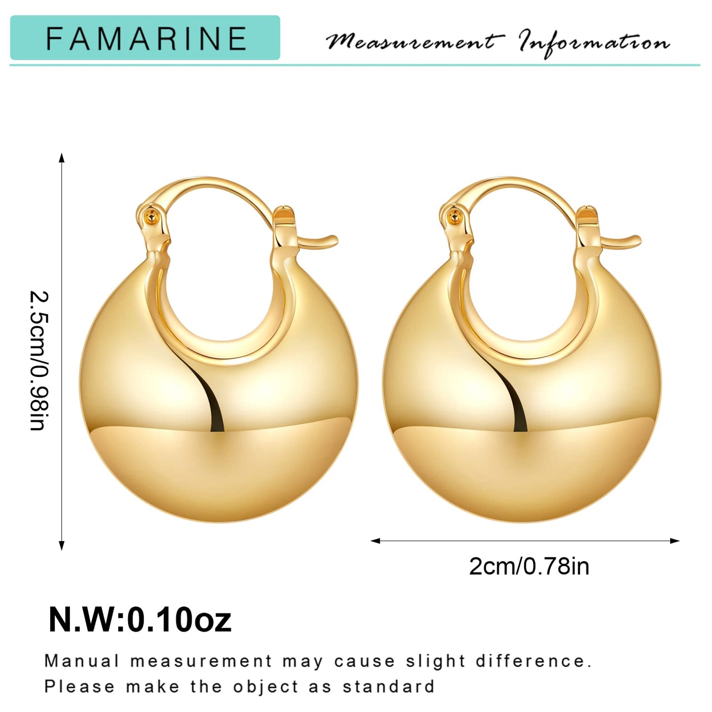 FAMARINE Gold Chunky Creolen für Damen, 0,8 Zoll Gold Creolen Huggie Ohrringe für Herren
