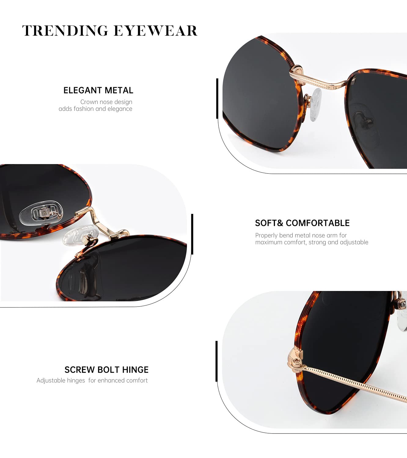 KALIYADI Sonnenbrillen für Damen und Herren Polarisiert Hexagon Damensonnenbrillen Trendy Metallrahmen UV-Schutz (Gold Rahmen Grau Linse)