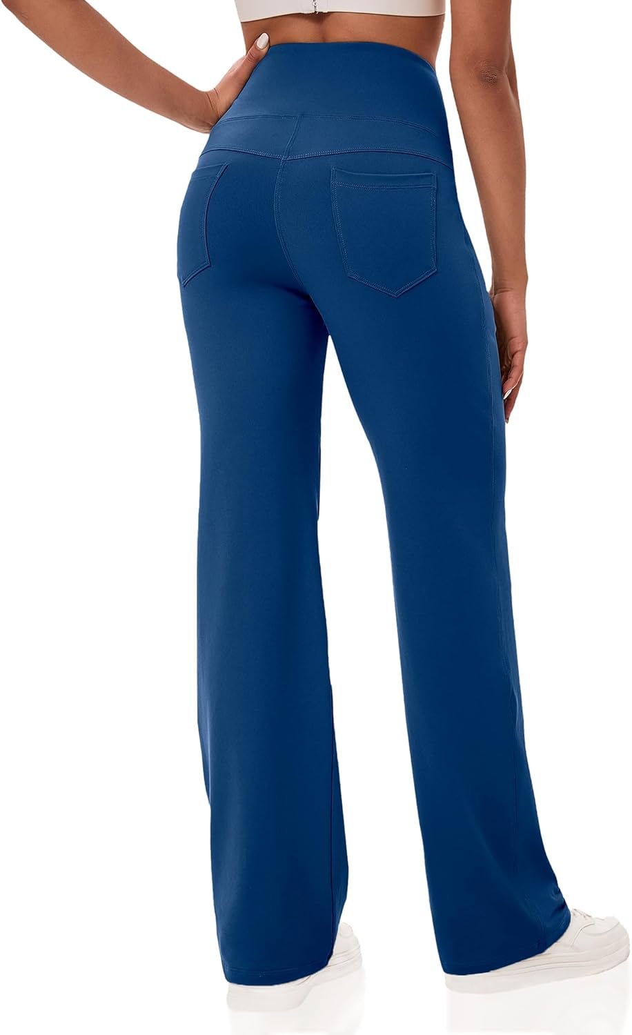 VOOVEEYA Yogahosen für Damen mit Taschen, gerade geschnittene Hose mit weitem Bein, hochtaillierte Business-Hose, petite/regulär//lang