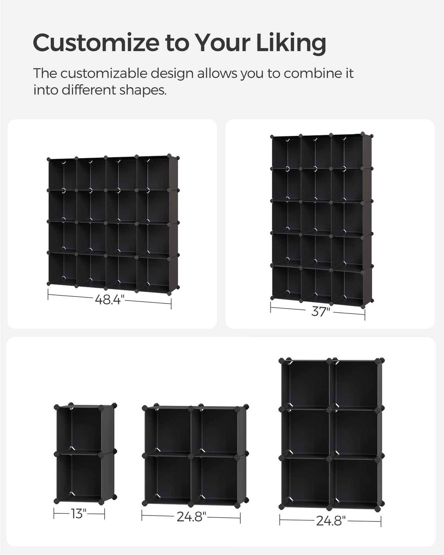 SONGMICS Cube Storage Organizer, Set of 16 Plastic Cubes, Closet Organizers and Storage, Room Organization, Bedroom Living Room, 12.2 x 48.4 x 48.4 Inches, Rustic Brown ULPC442A01