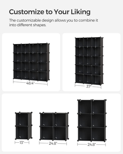 SONGMICS Cube Storage Organizer, Set of 16 Plastic Cubes, Closet Organizers and Storage, Room Organization, Bedroom Living Room, 12.2 x 48.4 x 48.4 Inches, Rustic Brown ULPC442A01