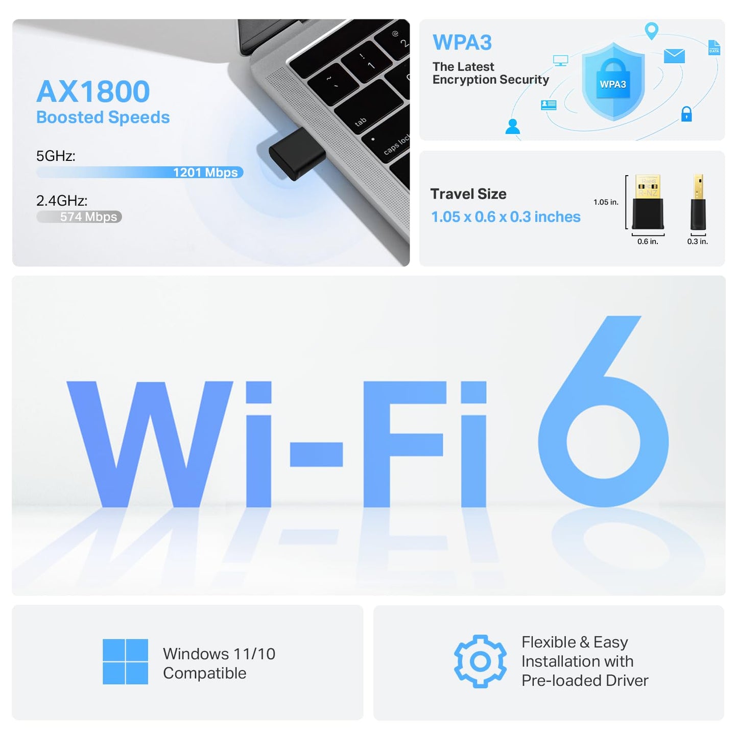 TP-Link Nano USB WiFi Adapter for PC(Archer T3U Nano)-AC1300 2.4G/5G Dual-Band Wireless Network Transceiver Adapter for Desktop PC, Travel Size, Supports Windows 11,10, 8.1, 8, 7 / up to Mac OS 10.15