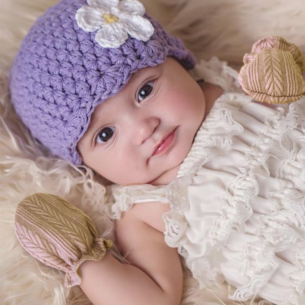 BQUBO Baby Fäustlinge Kratzschutz Handschuhe aus Baumwolle mit elastischem Bündchen Hypoallergen für Neugeborene und Babys von 0-6 Monaten Jungen und Mädchen