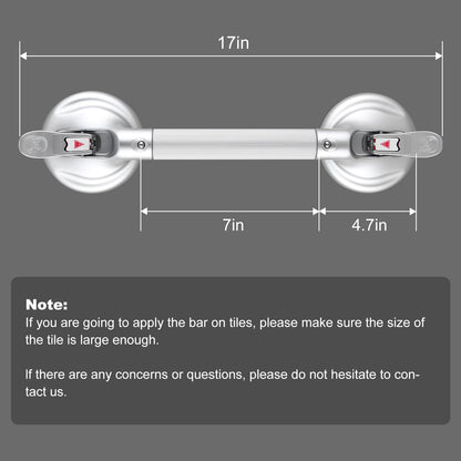 15-Inch Shower Handle - Upgraded Grab Bar with Strong Suction Cups for Bathtub & Shower Safety, Ideal for Seniors, Elderly, Disabled -Silver