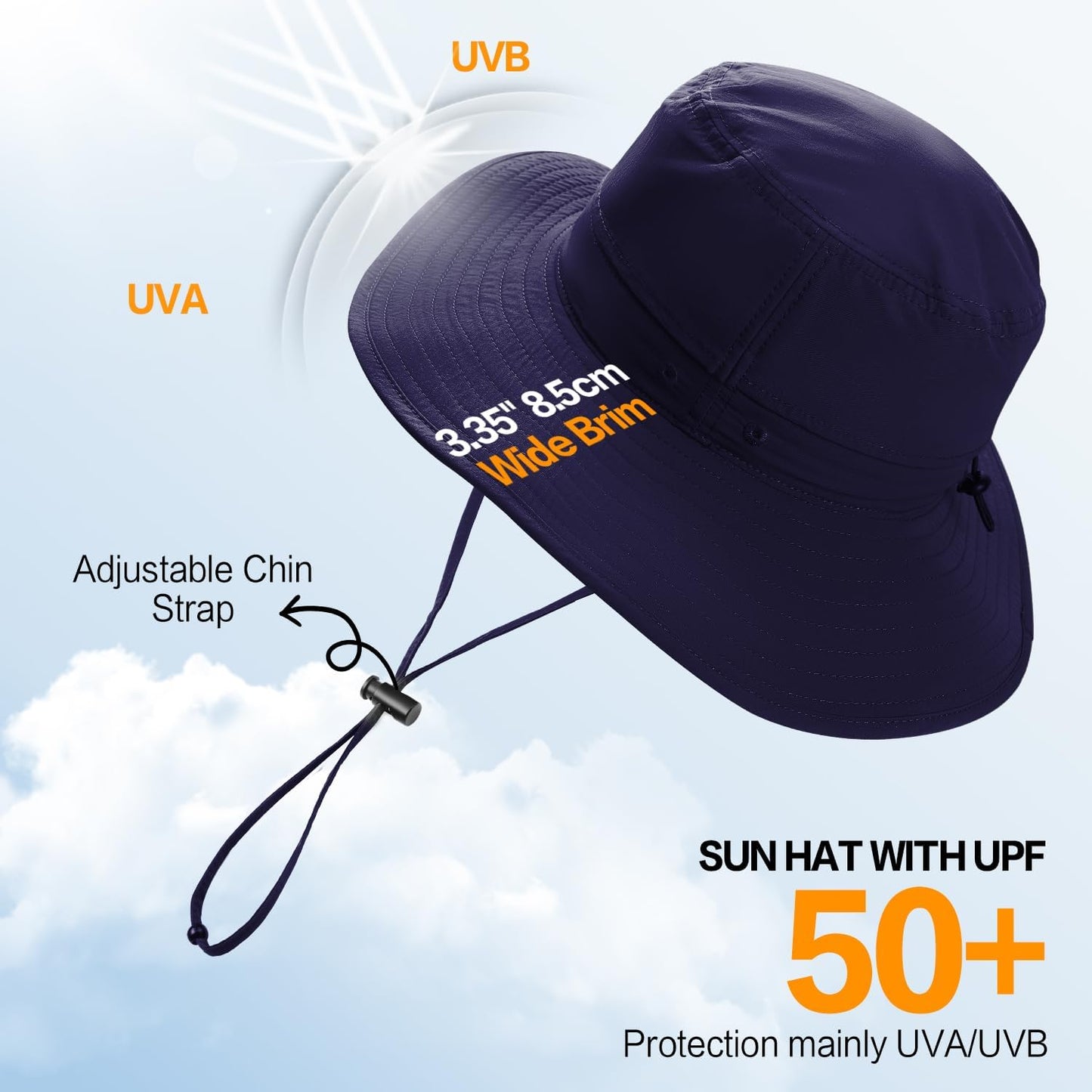 Sonnenhut für Herren und Damen UPF 50+ Schutz – Breiter Krempenhut für Outdoor-Wandern, Wasserabweisender faltbarer Hut zum Angeln