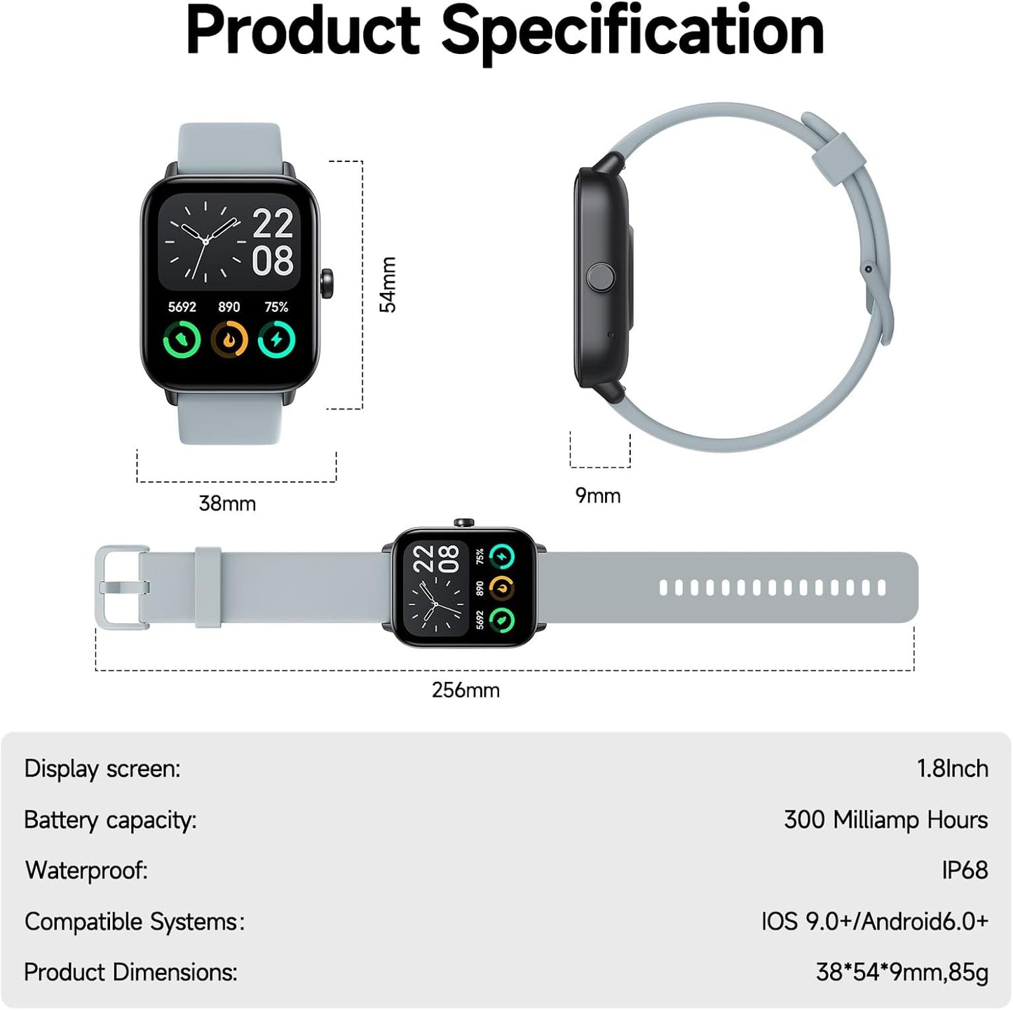 Smartwatch für Herren Damen (Anrufe entgegennehmen/tätigen), Alexa-Smartwatch kompatibel mit Android iOS, Fitness-Tracker mit Herzfrequenz-SpO2-Schlafmonitor, 1,8 Zoll HD DIY Zifferblatt Wasserdichte Uhr mit Bluetooth-Anruffunktion