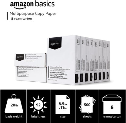 Amazon Basics Mehrzweck-Kopierpapier, 21,6 x 27,9 cm, 75 g/m², 3 Ries, 1500 Blatt, 92 Helligkeit, Weiß