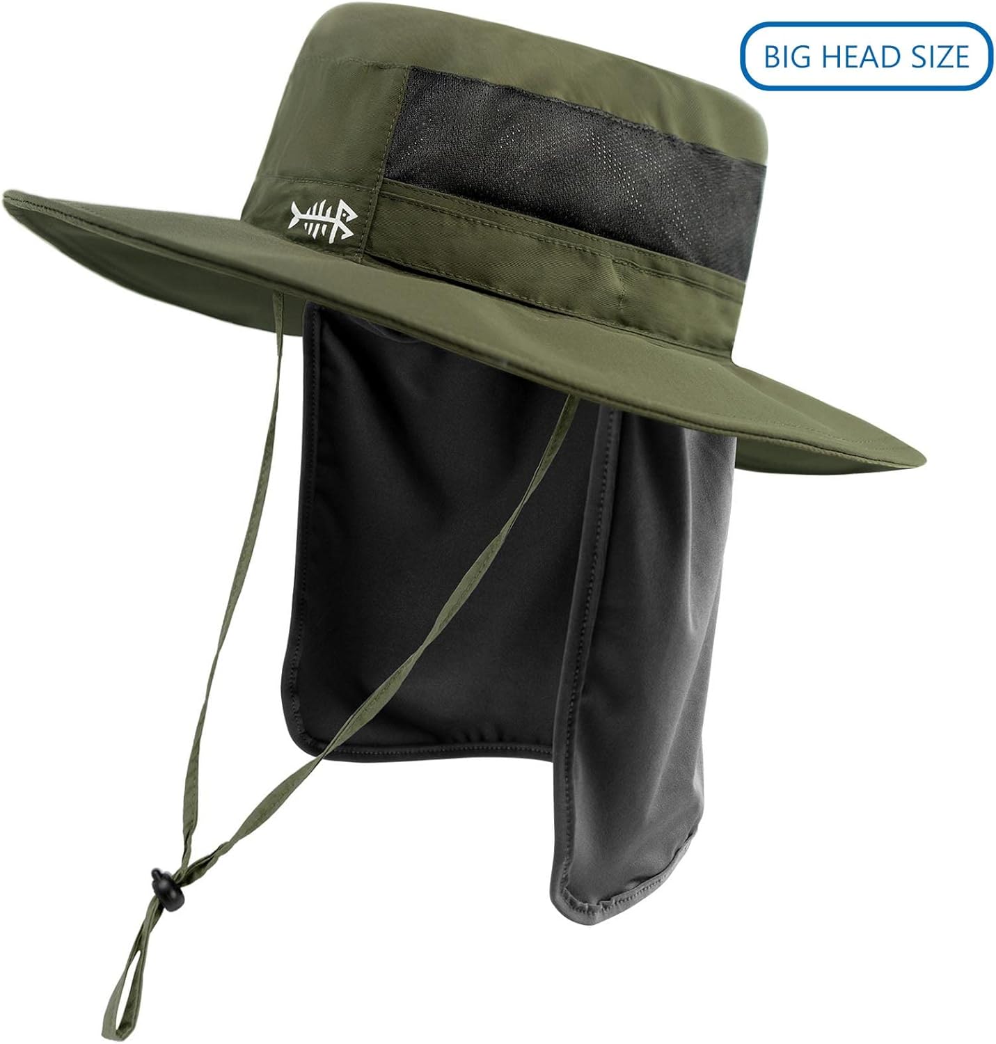 Bassdash UPF 50+ Sonnenhut zum Angeln, wasserabweisend, mit abnehmbarem Nackenschutz, große Größe
