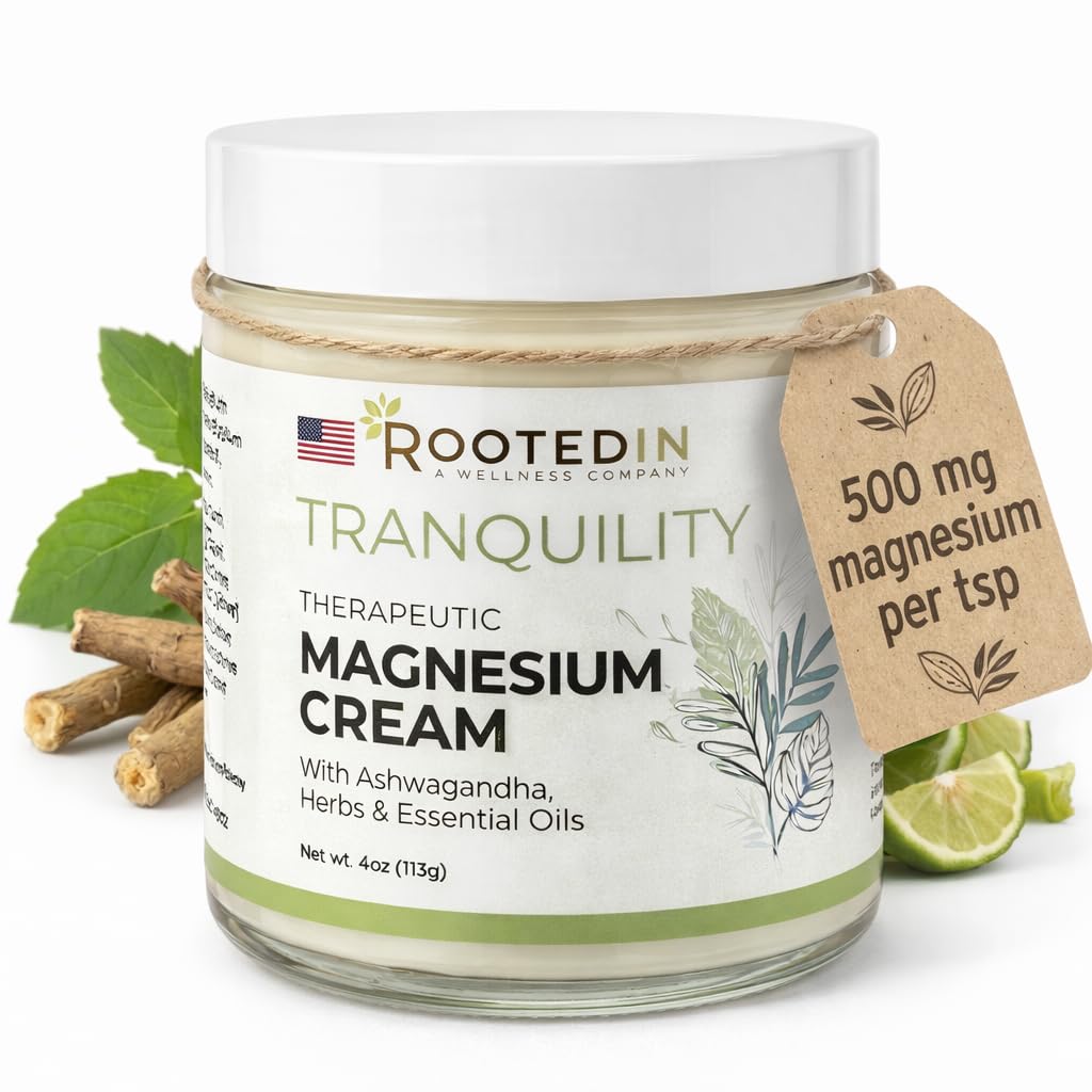 Rooted In Relief Magnesium Cream – 500mg Magnesium Chloride per Teaspoon – Enriched with Arnica, Comfrey & Botanical Blend – Targeted Muscle Support & Topical Relaxation – 4 oz Glass Jar