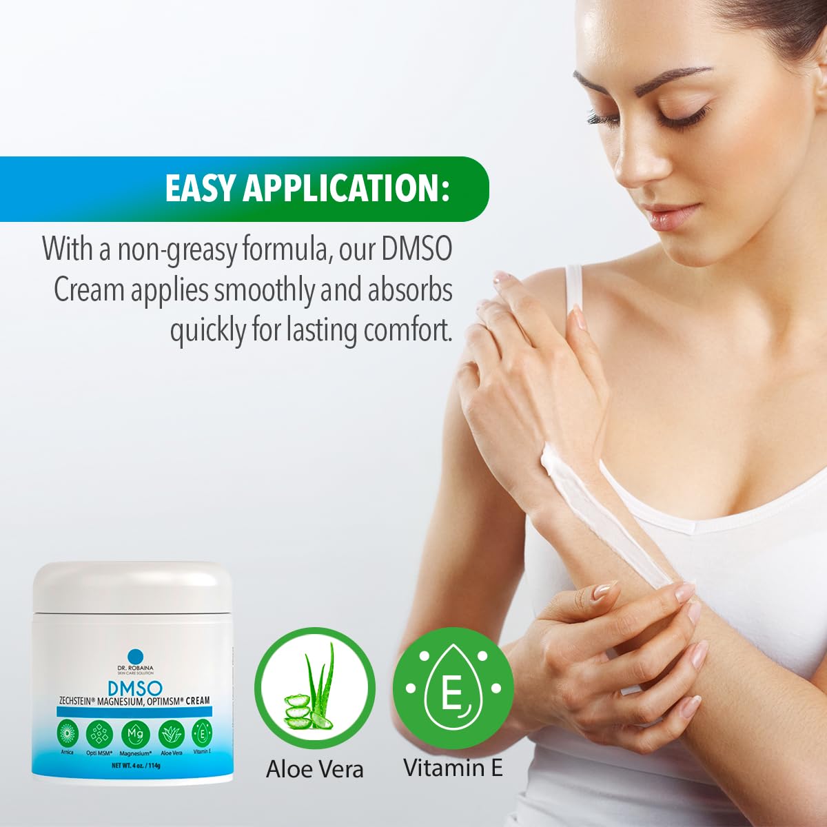 Dr. Robaina DMSO Cream – 99.9% Pure Dimethyl Sulfoxide | Formula with Zechstein Magnesium, Arnica, Aloe Vera & Vitamin E | Topical Cream for Body Wellness