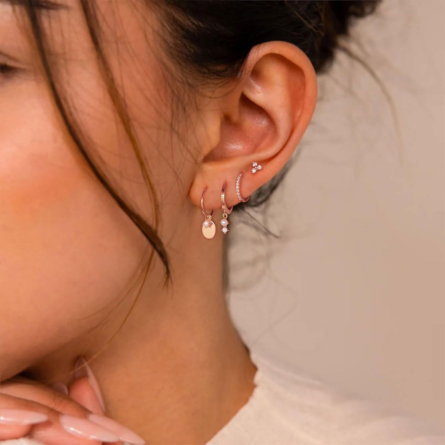 Gold Earrings For Women, Dainty Huggie Earrings Stack 14K Gold Plated Pearl Dangle Earrings for Women Trendy Cute Hypoallergenic Unique Gold Earring Stack Fashion Gold Jewelry Gifts