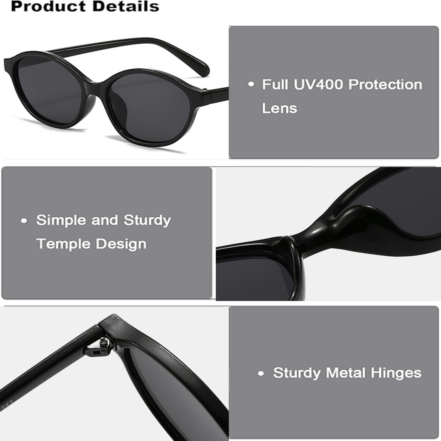 Awdchny Retro Ovale Sonnenbrille für Damen – Elegante Cat Eye 90er Sonnenbrille, Leichter schmaler Rahmen, Trendige UV-Schutz Sonnenbrille 8057 Schwarz+Braun+Schildpatt