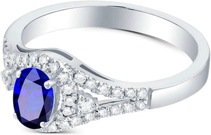 Aienid 18Ct White Gold Womens Ring Custom 0.51Ct Oval Blue Sapphire with White Diamond Wedding Rings for Women