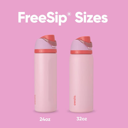 Owala FreeSip Isolierte Edelstahl-Wasserflasche mit Strohhalm für Sport und Reisen, BPA-frei, 710 ml, Shy Marshmallow