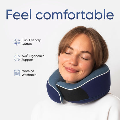 Proglobe Orthopädisches Nackenkissen Reise-Nackenkissen für Flugzeuge, Memory Foam Kit, aktualisiertes Ruhematerial, Flugreise-Set mit 3D-konturierter Augenmaske, Ohrstöpseln und luxuriösem Netzbeutel (Grau)