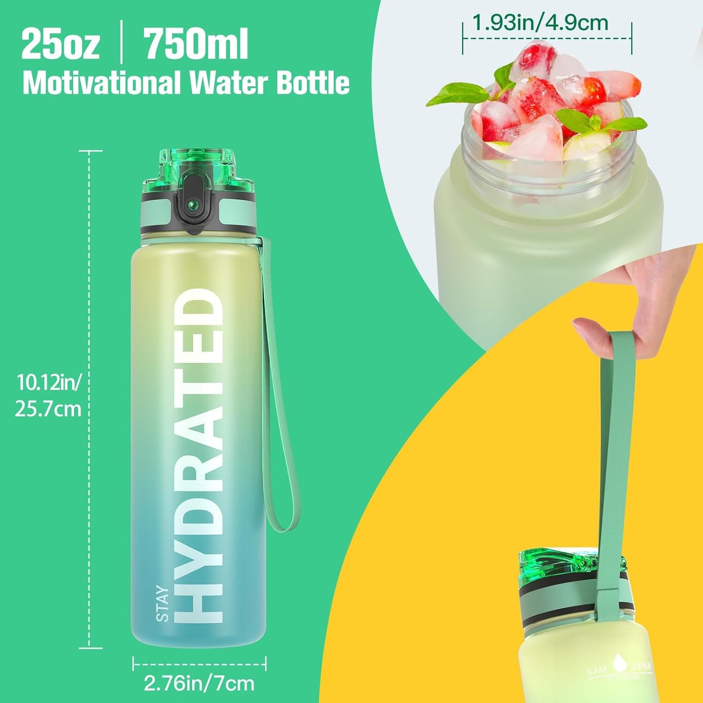 Sahara Sailor Trinkflasche, 950ml Motivations-Sportflasche mit Zeitmarkierung – Trinkzeiten – Tritan, BPA-frei, weite Öffnung auslaufsicher, Fast-Flow-Technologie mit Reinigungsbürste (1 Flasche)