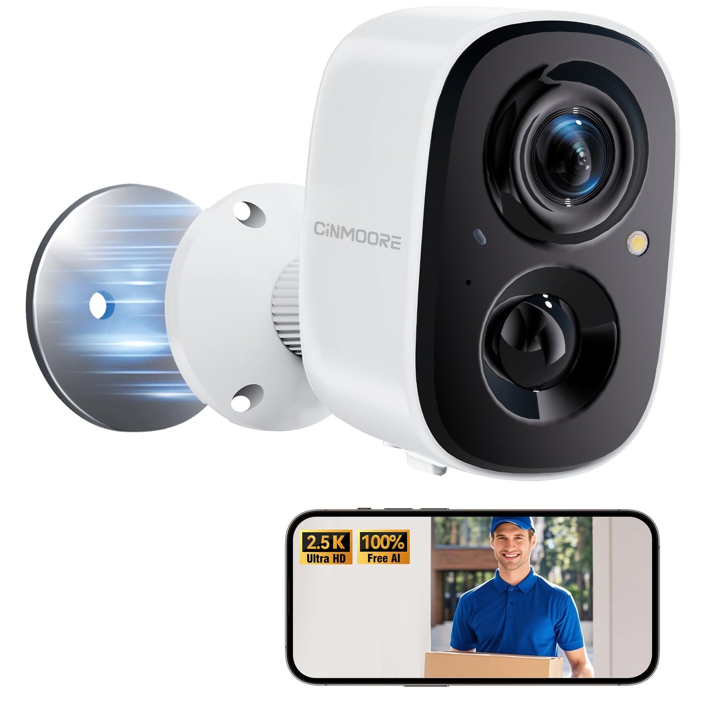 2.5K Wireless Home Security Cameras 2-Pack, Outdoor WiFi Non-Subscription AI Person Detection, 4MP Color Night Vision, Full Duplex 2-Way Audio, IP66 Waterproof Battery Powered, U.S. AWS Cloud