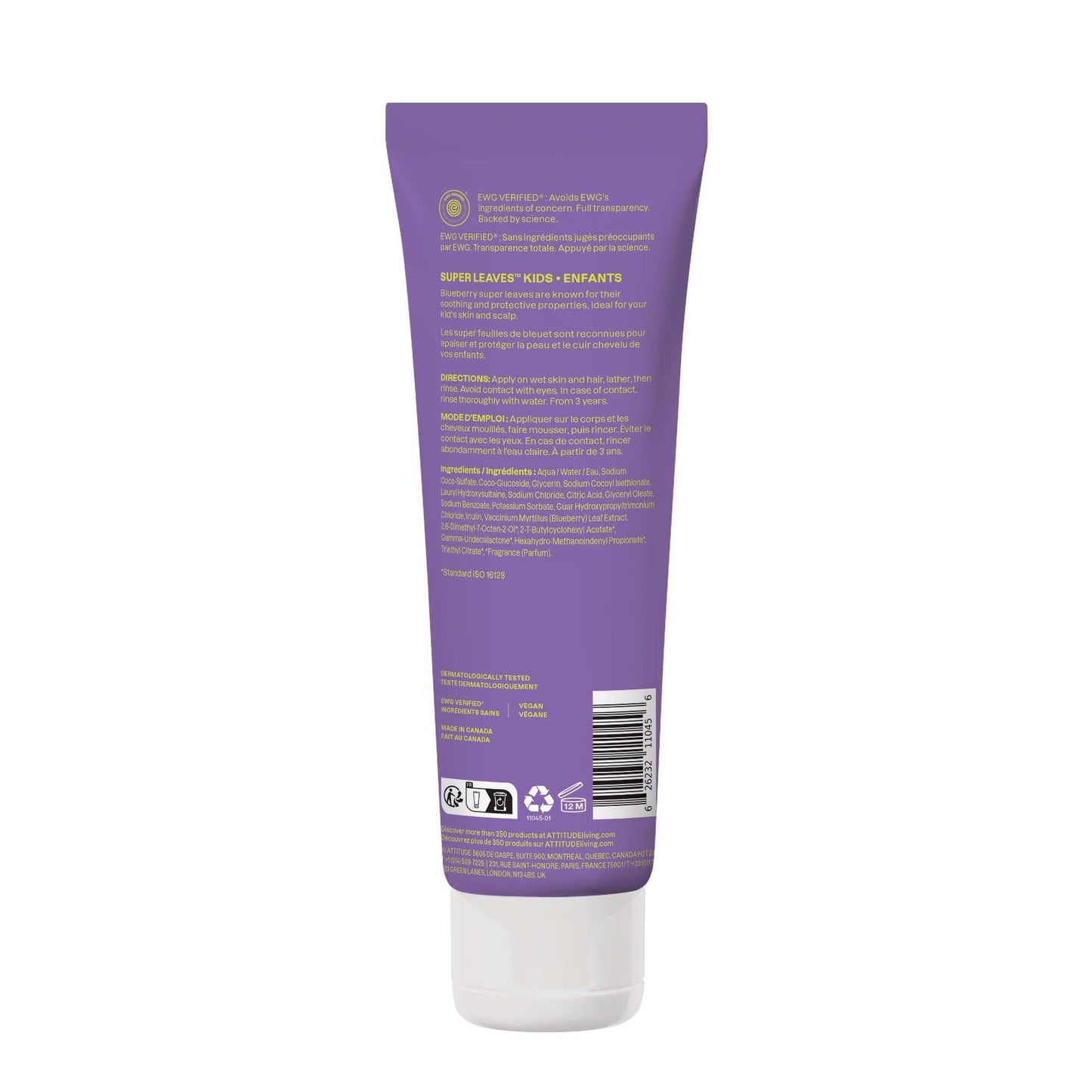 ATTITUDE Shampoo und Duschgel für Kinder, Hergestellt in Kanada, EWG Verifizierter Haar- und Körperreiniger, Dermatologisch Getestete Seife, Pflanzliche und Mineralische Badeprodukte, Vegan, Vanille & Birne, 473 mL