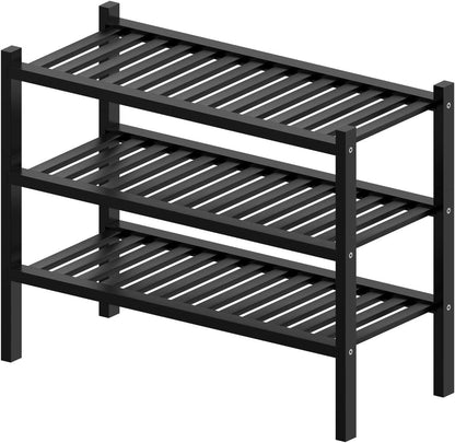 ROMGUAR CRAFT 3 Tier Bamboo Shoe Rack for Closet Free Standing Wood Shoe Shelf Storage Organizer for Entryway Small Space Stackable 27"x11"x20" (Natural)