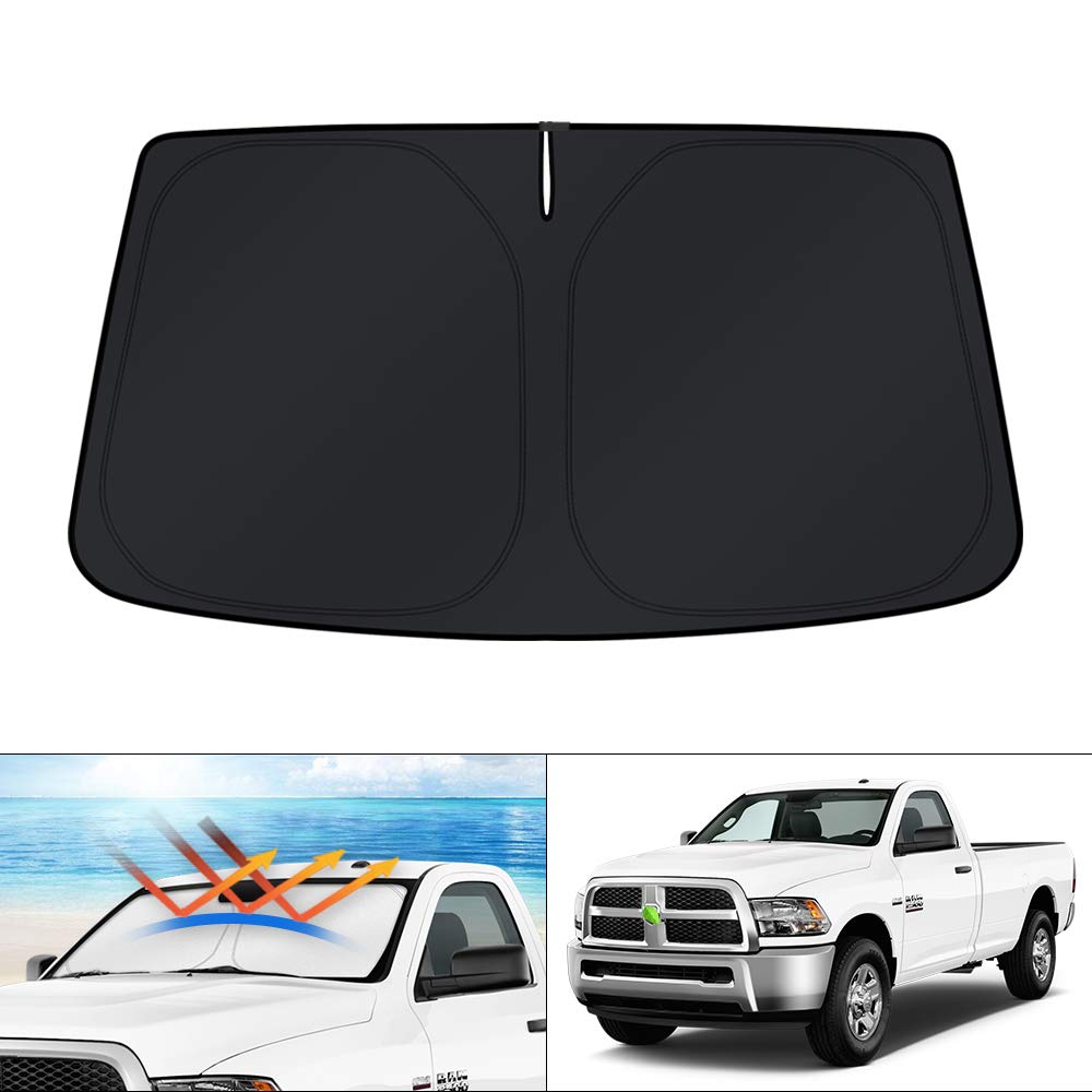 KUST Windshield Sun Shade for 2017-2026 Tesla Model Y/Model 3 Sunshade Accessories (Fit 2025-2026 Model Y Juniper / 2024 Model 3 Highland) Upgraded Foldable Sunshade, Blocks UV Rays Keep Car Cool