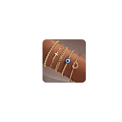 Goldarmbänder für Frauen Stapel Nicht Anlaufen, 14K Vergoldete Stapelbare Armbänder Set für Frauen Trendy, Wasserdicht Einfacher Schmuck Sets Geschenke Inklusive Perlen-/Kuban-/Büroklammer-/Fischgräten-/Seilglieder-Kette, Modeaccessoires