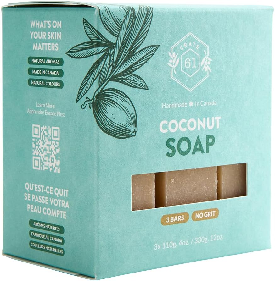 CRATE 61 ORGANICS Vegane Naturseife, handgemachte Seife mit hochwertigen ätherischen Ölen, kaltgepresst für Gesicht und Körper für Männer und Frauen, 3er-Pack (4 oz, Riegel) (Eucamint)