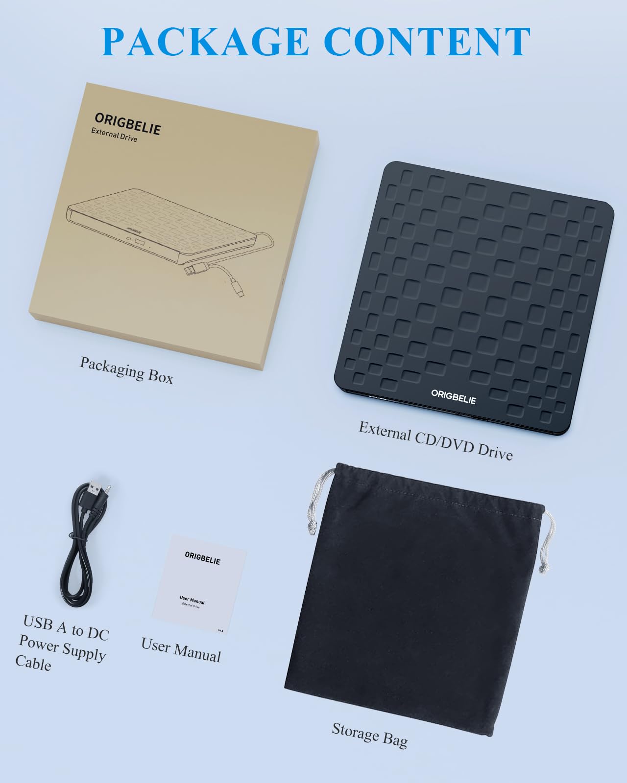 ORIGBELIE externes DVD-Laufwerk, CD-Laufwerk USB 3.0 Typ-C CD/DVD ROM +/-RW Adapter mit USB-Anschluss DVD-Brenner für Laptop, PC, Desktop-Computer, optisches Laufwerk CD-Player kompatibel mit Mac Windows Linux