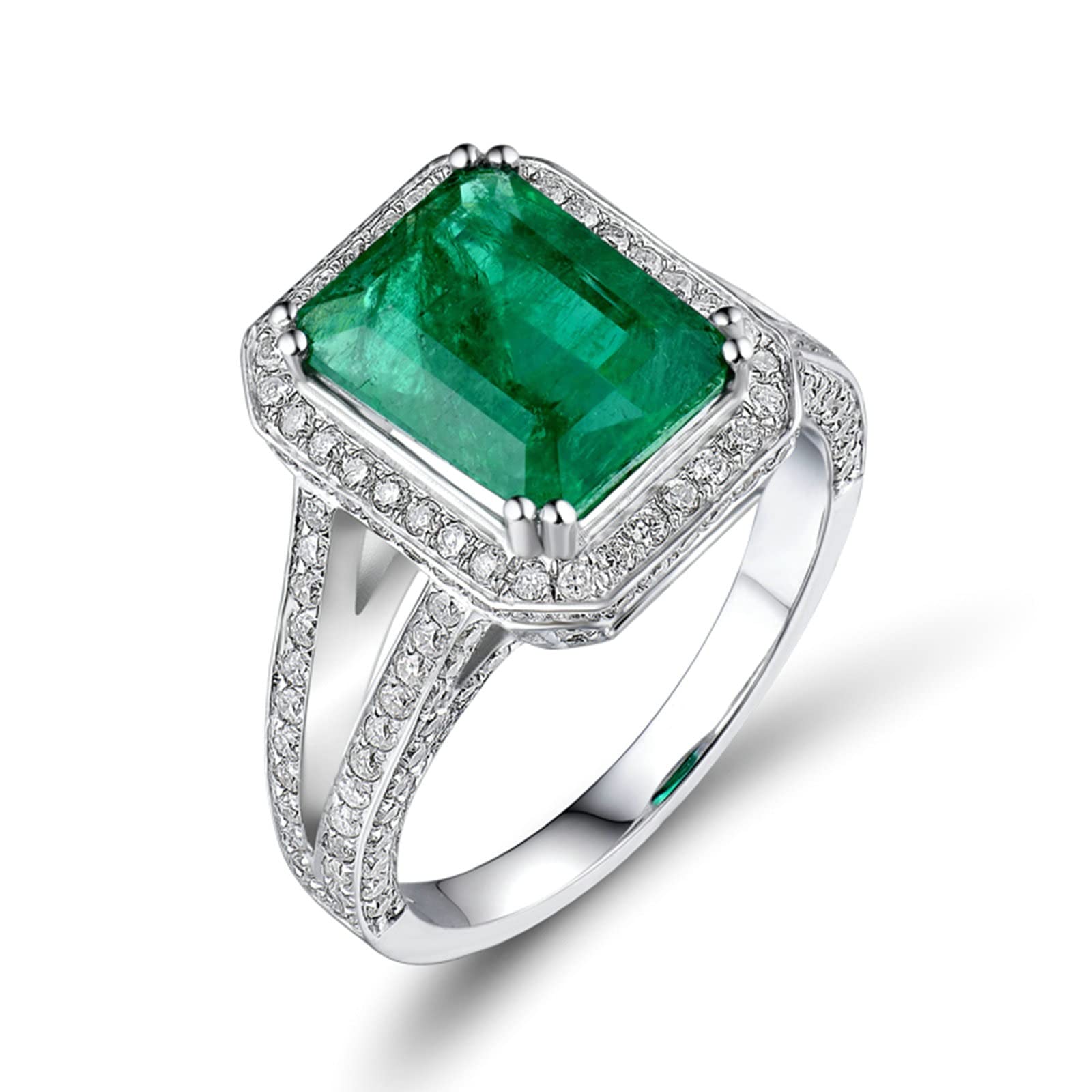 18K White Gold Ring Unisex 2.5ct Emerald Shape Emerald with 0.94ct Diamond Anniversary Ring for Girls