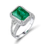 18K White Gold Ring Unisex 2.5ct Emerald Shape Emerald with 0.94ct Diamond Anniversary Ring for Girls