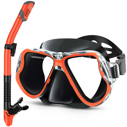 Greatever Dry Snorkel Set,Panoramic Wide View Anti-Fog Scuba Diving Mask,Professional Snorkeling Gear for Adults Kids