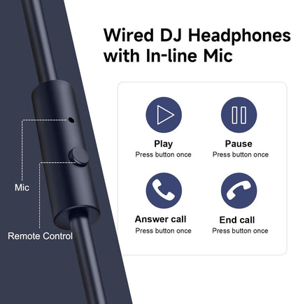 OneOdio Pro-10 Over-Ear Kabelkopfhörer für Schule Studio-Monitor & Mixing DJ Stereo-Headsets, 50mm Neodym-Treiber, Inline-Mikrofon, 3,5mm/6,35mm Klinke für Verstärker Computer Aufnahme Telefon Klavier Gitarre