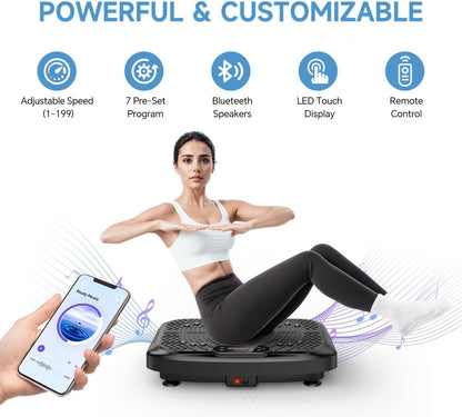 Vibrationsplatte Fitnessgerät, Vibrationsplatte 199 Einstellbare Geschwindigkeit, Vibrationsplatte Trainingsgerät Automatischer Modus P1-P7, Vibrationsplattform mit Bluetooth  450 Lbs Kapazität
