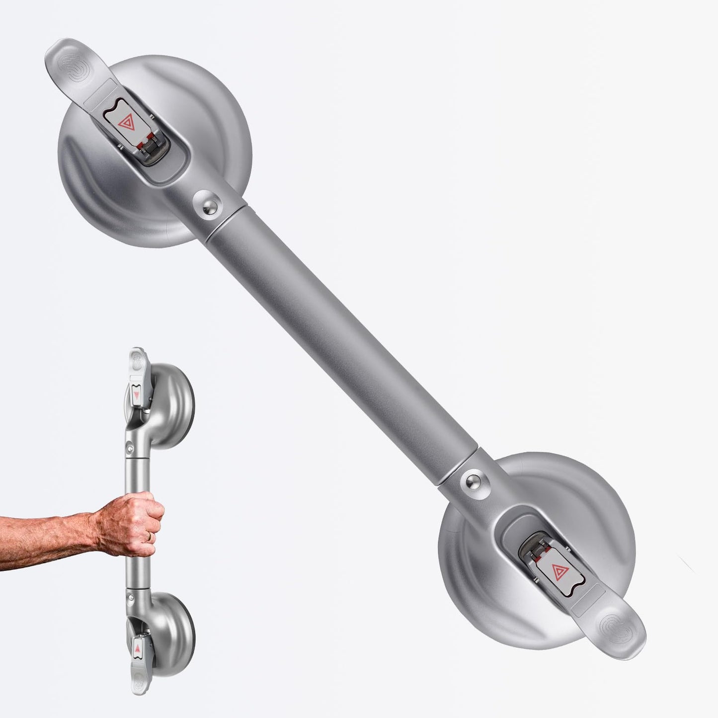15-Inch Shower Handle - Upgraded Grab Bar with Strong Suction Cups for Bathtub & Shower Safety, Ideal for Seniors, Elderly, Disabled -Silver