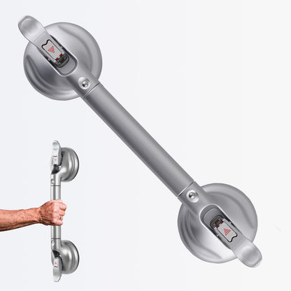 15-Inch Shower Handle - Upgraded Grab Bar with Strong Suction Cups for Bathtub & Shower Safety, Ideal for Seniors, Elderly, Disabled -Silver