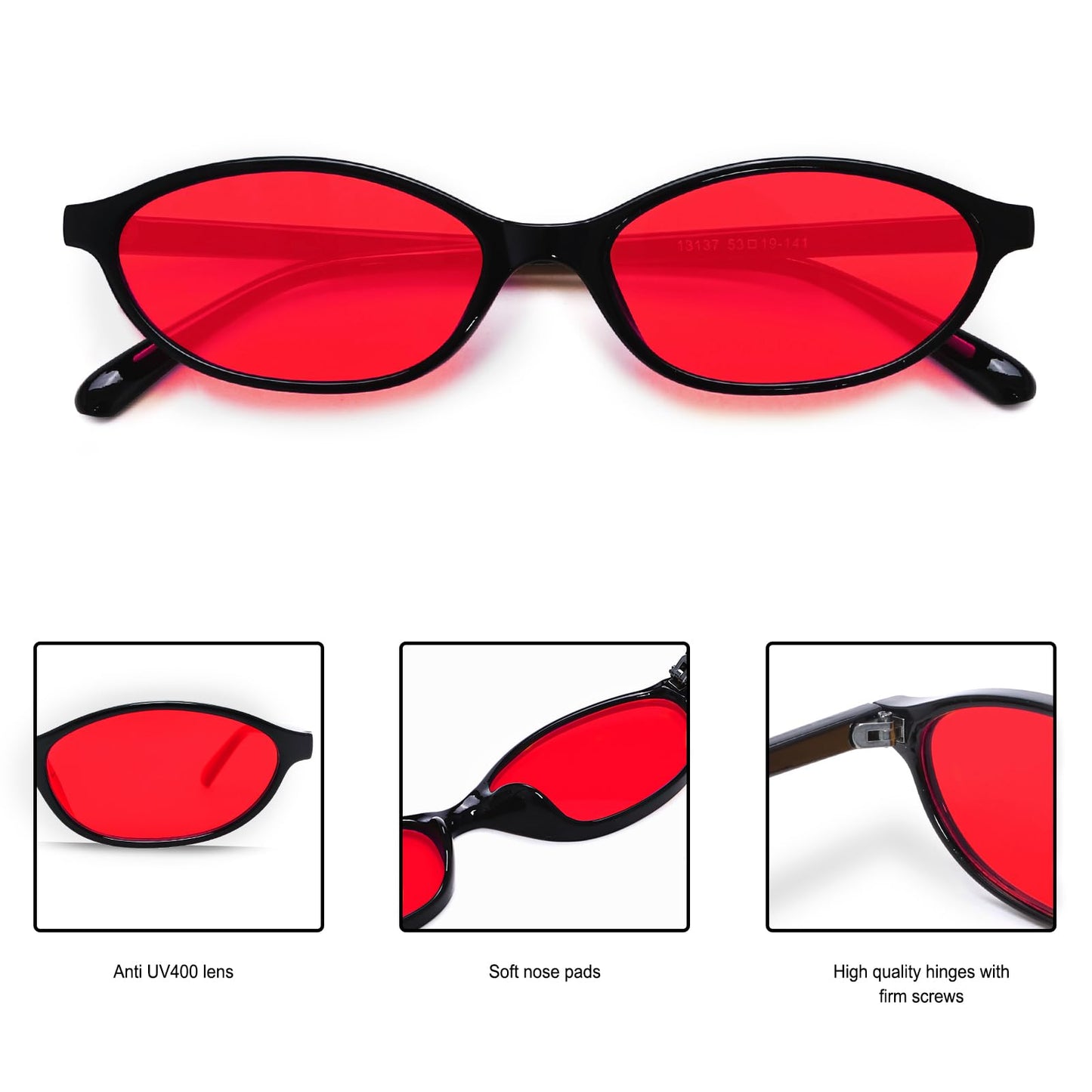 GUVIVI Retro Ovale Sonnenbrille für Damen Chic Cat Eye 90er Jahre Sonnenbrille Leichte Schmale Sonnenbrille Trendiger UV-Schutz Sonnenbrille