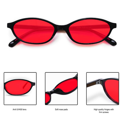 GUVIVI Retro Ovale Sonnenbrille für Damen Chic Cat Eye 90er Jahre Sonnenbrille Leichte Schmale Sonnenbrille Trendiger UV-Schutz Sonnenbrille