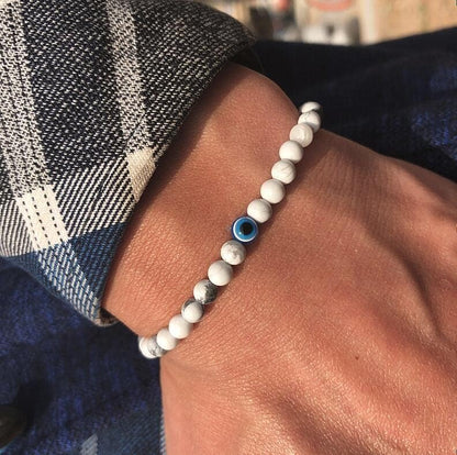 6 mm Böses Auge Armband aus schwarzen Kristallen – verstellbares Set aus Natursteinen für Herren und Damen, Schutzamulett als Geschenk für den Alltag/Geburtstag/Jahrestag