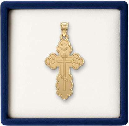 Cross+Crown Premium 14K Yellow Gold Orthodox Cross Pendant, Durable Double-Bonded 14K Pendant for Necklace, Women & Mens Gold Cross for Chain, Handcrafted Religious Jewelry in the USA with Premium Jewelry Box