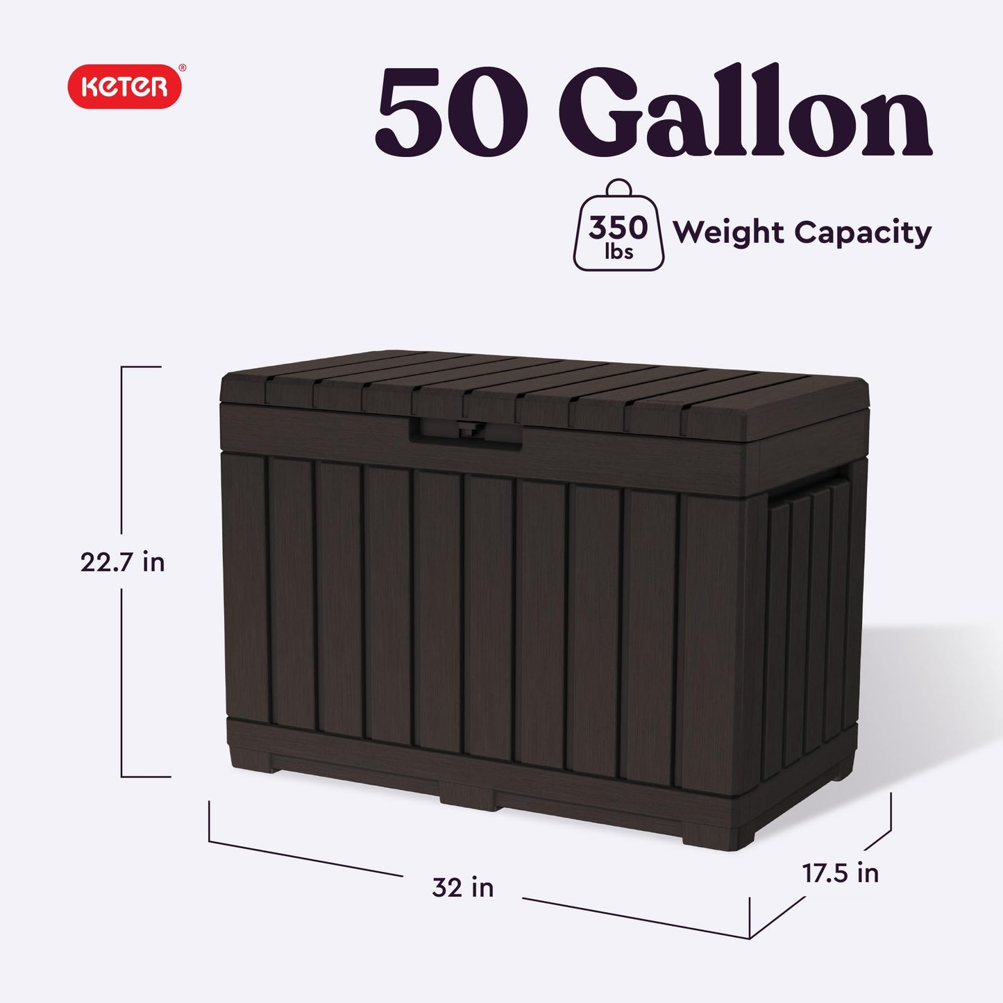 Keter Kentwood 50 Gallon Resin Deck Box-Organization and Storage for Patio Cushions, Throw Pillows and Garden Tools, Dark Grey