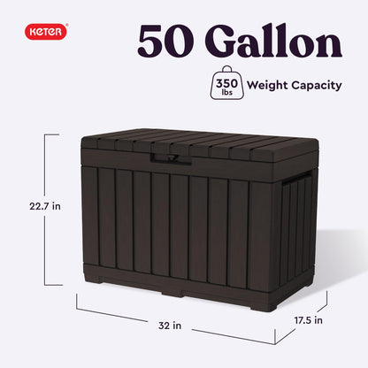 Keter Kentwood 50 Gallon Resin Deck Box-Organization and Storage for Patio Cushions, Throw Pillows and Garden Tools, Dark Grey