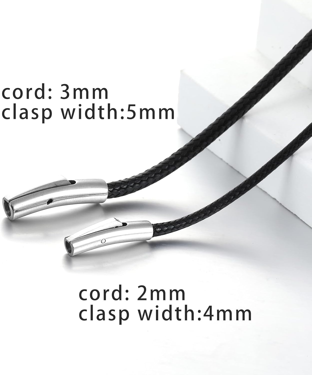 2mm 3mm Lederkette mit robustem Edelstahl-Karabinerverschluss, geflochtene Wachsschnur in Schwarz/Braun für Damen und Herren zum Basteln von Anhängern, Länge 40 45 50 55 60 65 70 75 cm