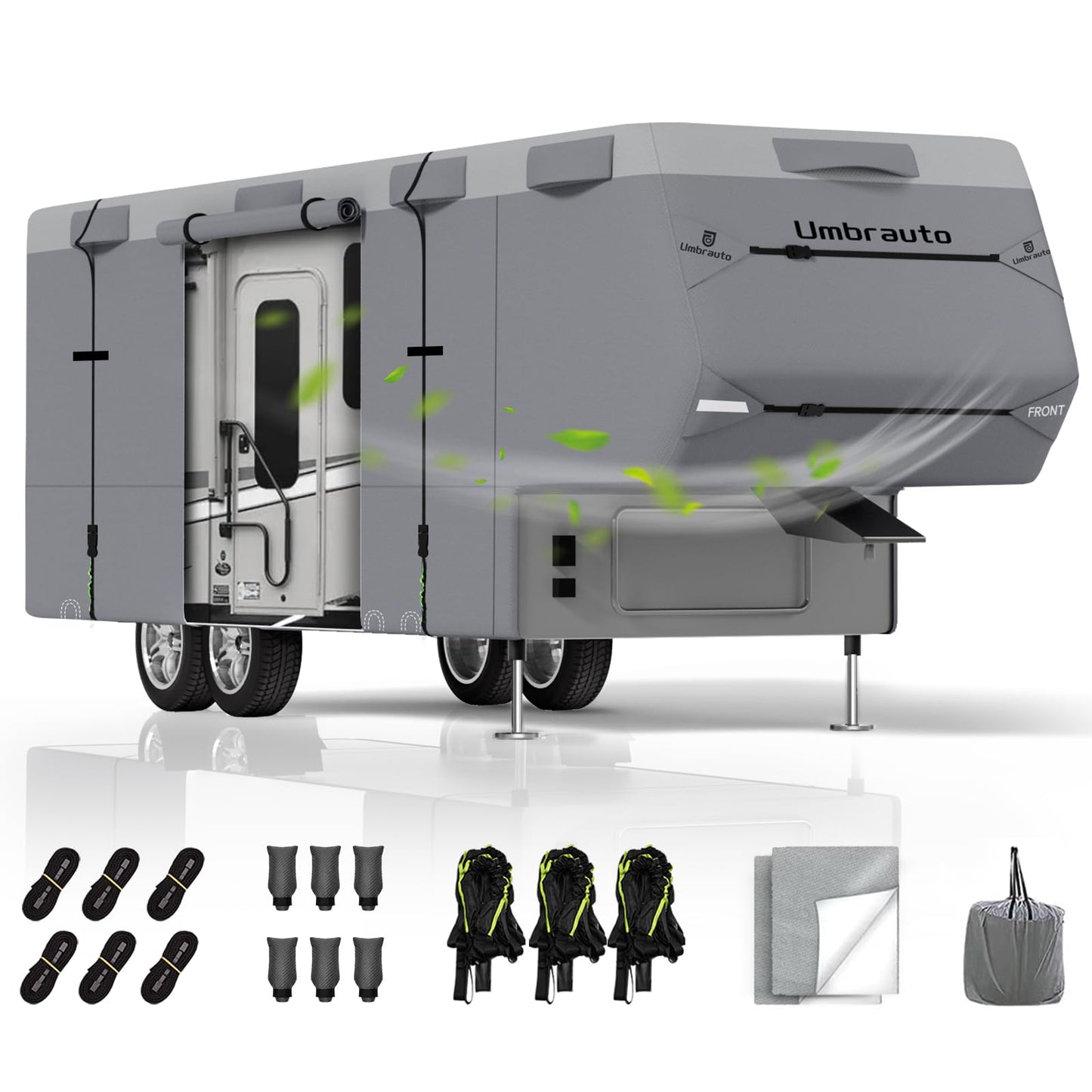 Umbrauto Class C RV Cover Fits 29-32’, Class C Motorhome Camper Cover, Heavy Duty 7 Layers Top Windproof Breathable RV Cover with 3Pcs Extra Straps, Adhesive Repair Patches, 6 Gutter Covers