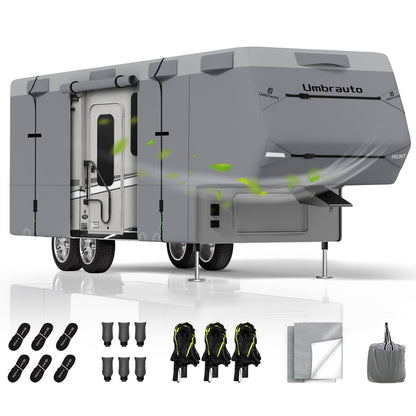 Umbrauto Class C RV Cover Fits 29-32’, Class C Motorhome Camper Cover, Heavy Duty 7 Layers Top Windproof Breathable RV Cover with 3Pcs Extra Straps, Adhesive Repair Patches, 6 Gutter Covers