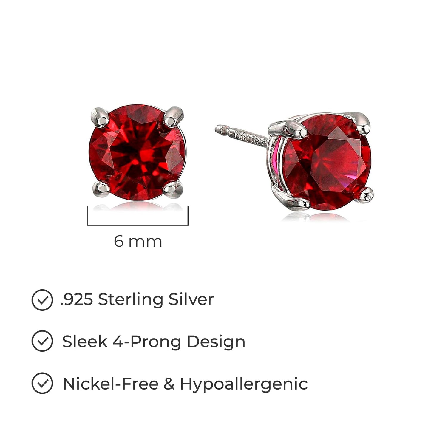 Amazon Essentials Sterling Silver Round Birthstone Stud Earrings