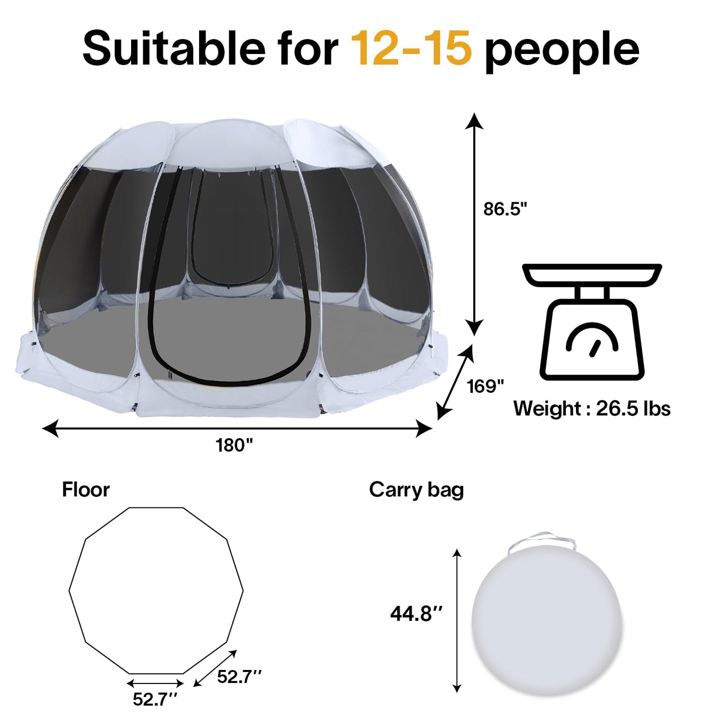 Alvantor Pop Up Screen House Tent, Instant Outdoor Gazebo with Mosquito Netting & UPF 50+ Sun Protection, Portable Canopy Shelter for Patio, Backyard, Camping (2-10 Person)
