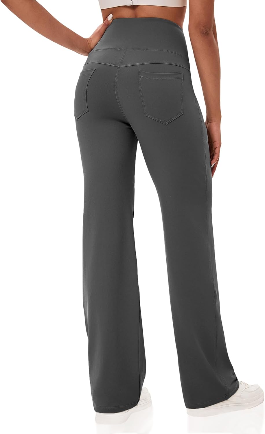 VOOVEEYA Yogahosen für Damen mit Taschen, gerade geschnittene Hose mit weitem Bein, hochtaillierte Business-Hose, petite/regulär//lang