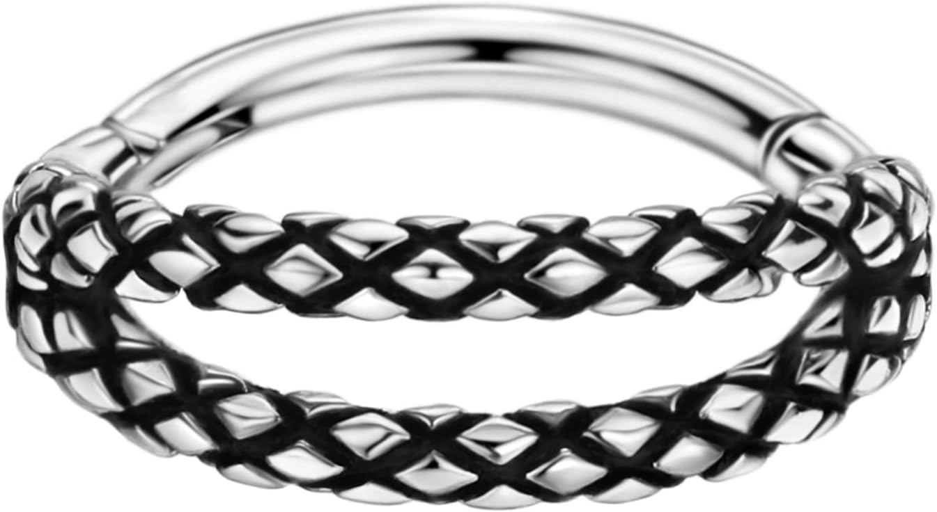 16G, 8mmSilver Black, Double-stack Snake Skin